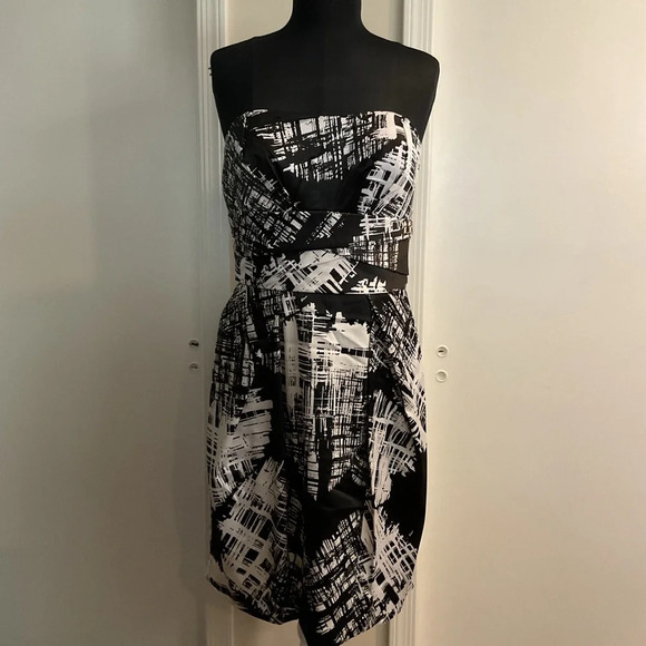 🌸 Max & Cleo Abstract Black White Edgy Pegged Skirt Cocktail Dress - Picture 1 of 5